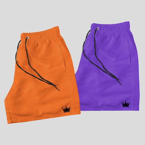 Imagem de Kit 2 Shorts Praia Masculino Neon Coroa e Cordão Preto