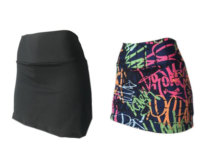 Imagem de KIT 2 Shorts Saia Suplex Cós Alto Estampada ou Lisa