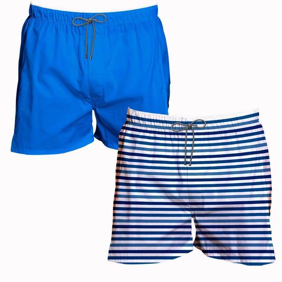 Imagem de Kit 2 Shorts Tectel Masculino Liso e Listrado Brasil Piscina