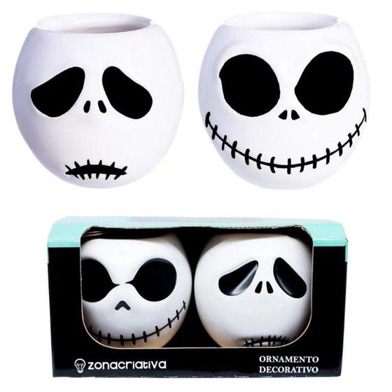 Imagem de Kit 2 Shots Jack Skellington Esqueleto 3D Porcelana O Estranho Mundo de Jack - Zona Criativa