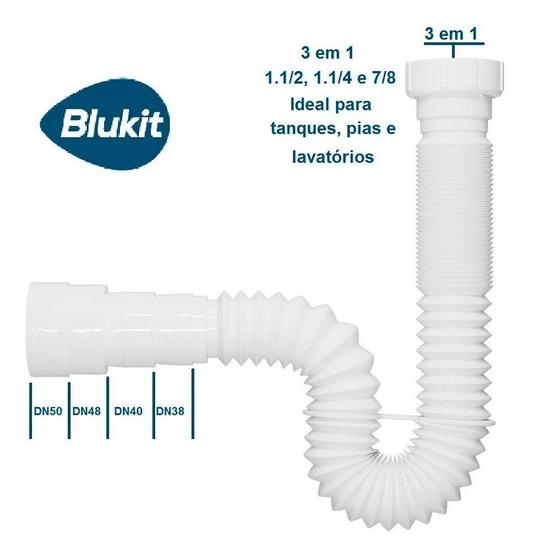 Imagem de Kit 2 Sifao Flexivel Branco Tubo Extensivo Universal Blukit