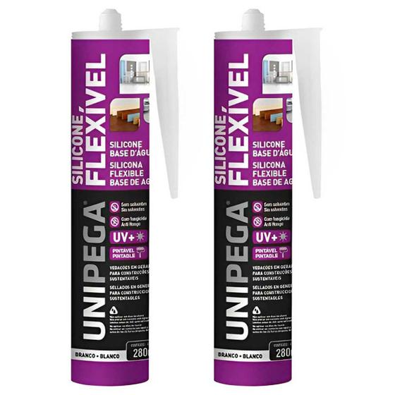 Imagem de Kit 2 Silicone Flexível A Base De Água 280ml Branco Unipega