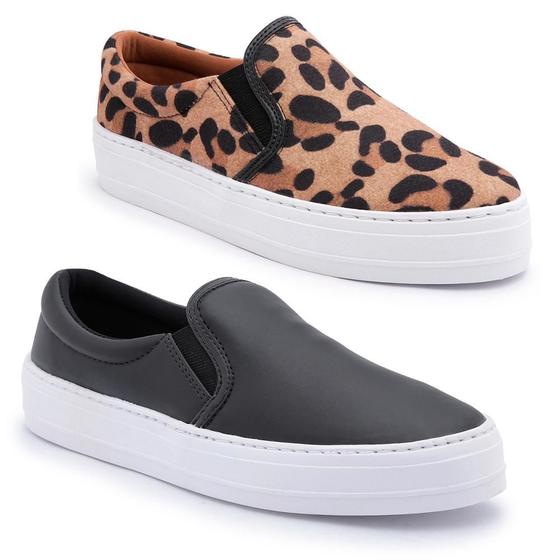 Imagem de Kit 2 Slip On Feminino Flatform Cadarço Moderno Conforto