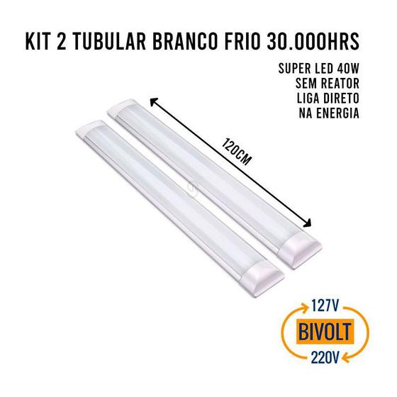 Kit 2 Sobrepor Luminaria Led 40w Slim Tubular 6500k 120cm 036bf Menor preço em Kit 2 Sobrepor Luminaria Led 40w Slim Tubular 6500k 120cm 036bf