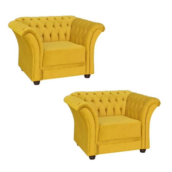 Imagem de Kit 2 Sofá Poltrona Estofada Com Captonê Murano Suede Amarelo - DL DECOR