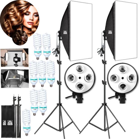 Imagem de Kit 2 Softbox 50x70 Luz Tripé Quadruplo+8 Lâmpadas 45w 5500k