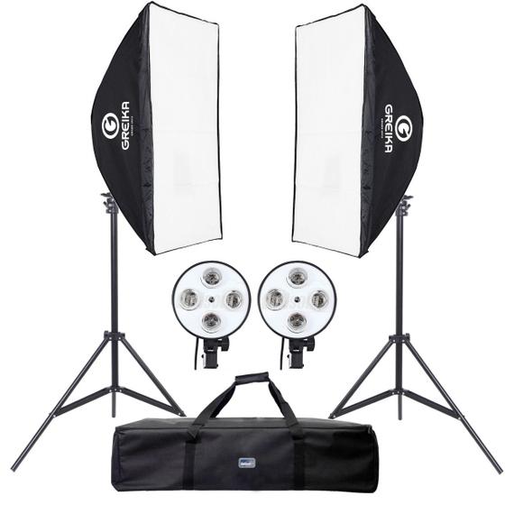 Imagem de Kit 2 Softbox Greika 50x70 Cm Bocal 4 Lâmpadas Bivolt + Bag