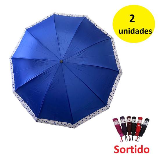 Imagem de kit 2 Sombrinhas Bolinha Guarda Chuva Grande Manual Sortido