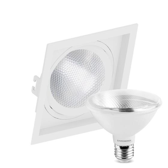 Imagem de Kit 2 Spot Embutir Quadrado Recuado Par30 Branco + Lâmpada Led 10w 2700k