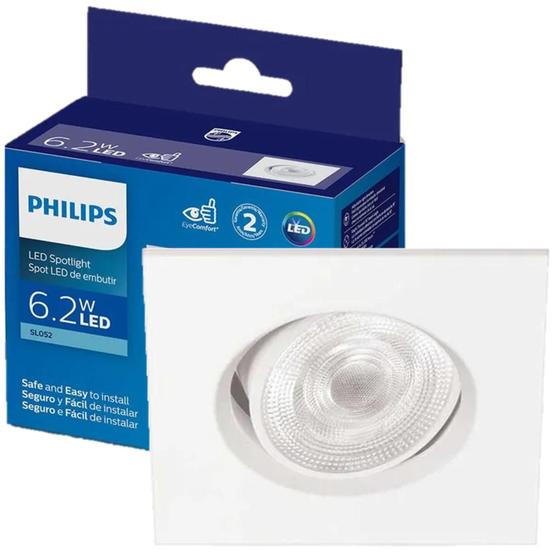 Imagem de Kit 2 Spot Led Philips Quadrado Embutir 6.2w Luz Branca 6500K