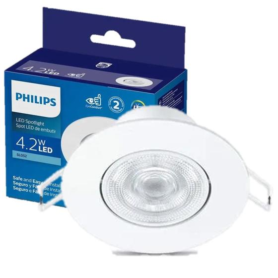 Imagem de Kit 2 Spot Led Philips Redondo Embutir 4.2w Luz Quente 2700K