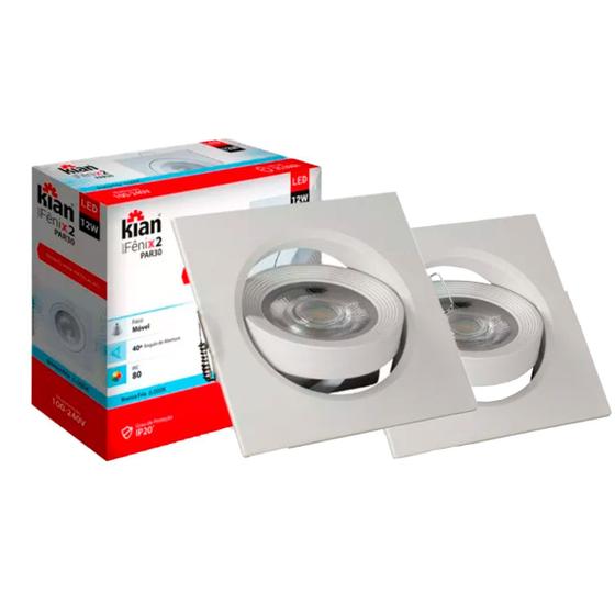 Imagem de Kit 2 Spots Led De Embutir 12w 6000k Quadrado Kian