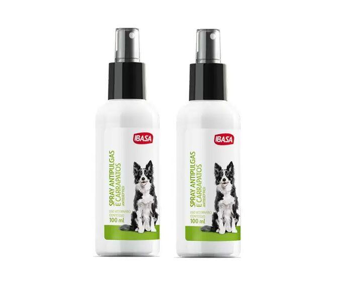 Imagem de Kit 2 Spray Antipulgas e Carrapatos para caes Ibasa 100ml