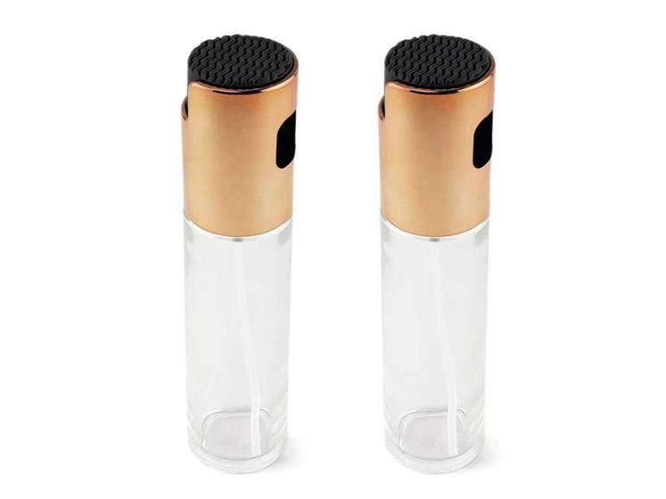 Imagem de Kit 2 Spray Pulverizador Borrifador Dosador Para Azeite Vinagre Frasco De Vidro Acabamento Plástico ABS Metalizado