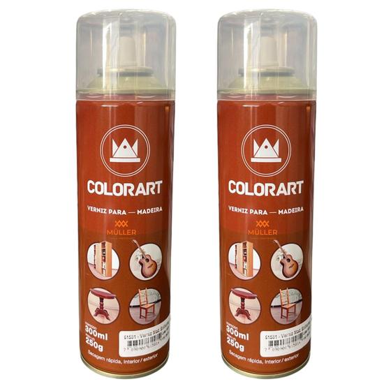 Imagem de Kit 2 Spray Verniz para Madeira 300ml Colorart Mogno Imbuia Natural 