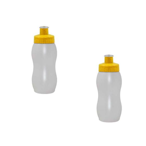 Imagem de Kit 2 Squeezes Wave 250Ml Tampa Fibra Madeira Amarelo