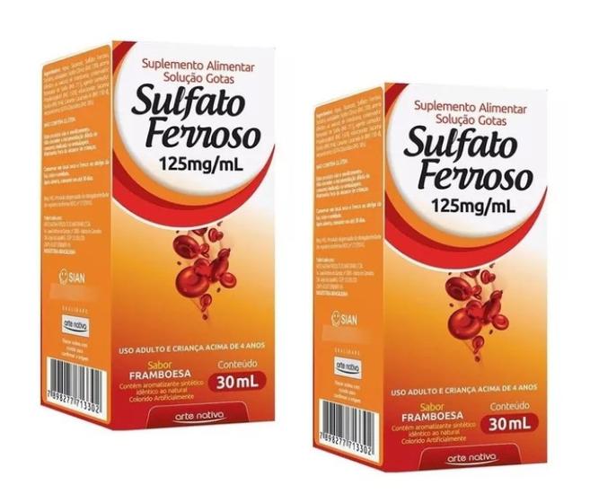 Imagem de Kit 2 Sulfato Ferroso Gotas Sabor Framboesa 30ml - Arte Nativa