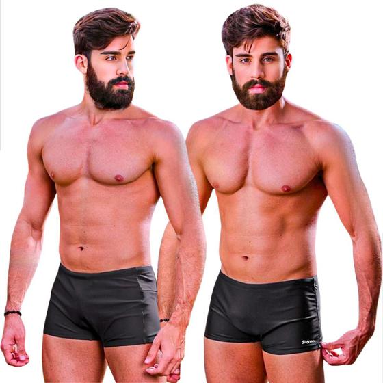 Imagem de Kit 2 Sungas Boxer Tradicional e Com Bolso Masculina Adulta Praia Piscina Forrada Sem Bojo Cadarço Ajustável Logo Estampada Refletiva Short Banho Liso