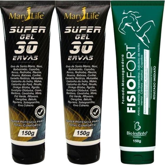 Imagem de Kit 2 Super Gel 30 Ervas 150G + 1 Pomada Fisiofort 150G