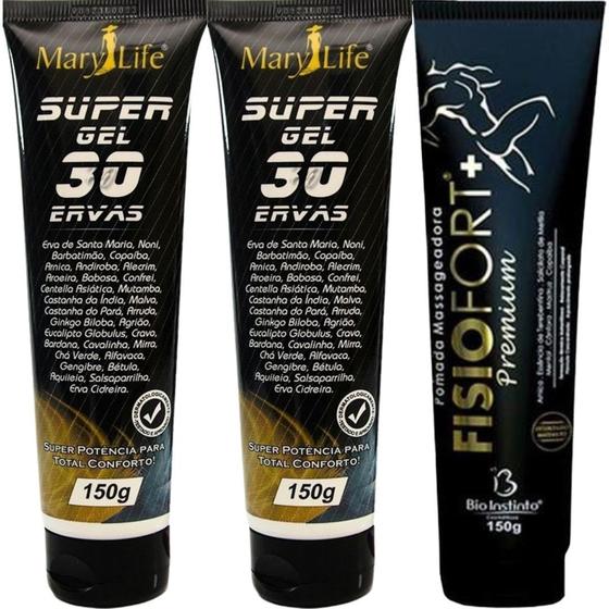 Imagem de Kit 2 Super Gel 30 Ervas 150g + 1 Pomada Massageadora Fisiofort Premium 150g