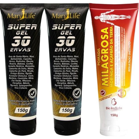 Imagem de Kit 2 Super Gel 30 Ervas 150g + 1 Pomada Massageadora Milagrosa 150g