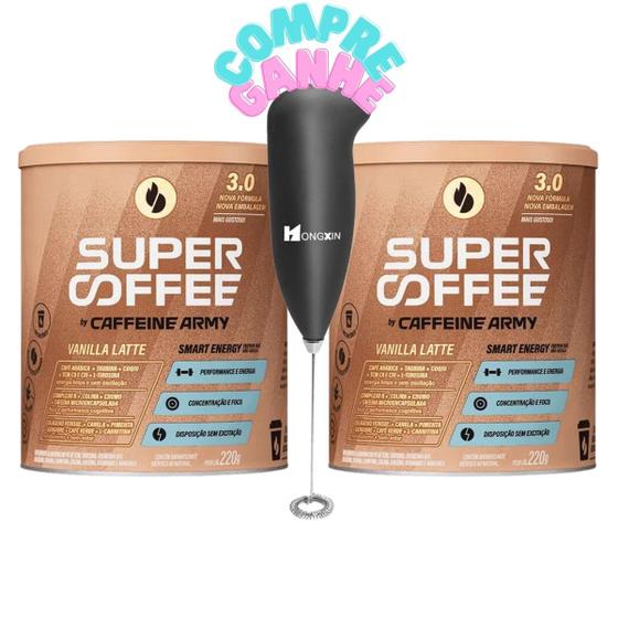 Imagem de Kit 2 supercoffee 3.0 caffeinee army 220g + mini mixer misturador