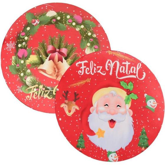 Imagem de Kit 2 Suplat Redondo Mdf Decoração Mesa Natal Noel Vermelho