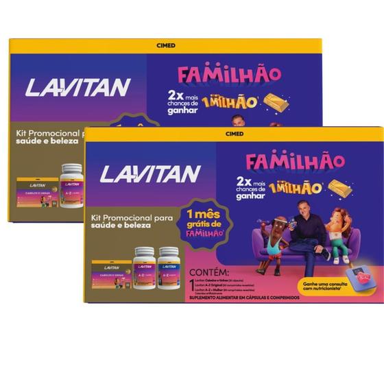 Imagem de Kit 2 Suplemento Lavitan Familhão A-Z + Mulher, A-Z Original com 60 Comprimidos Revestidos Cada e Cabelos e Unhas com 30 Cápsulas