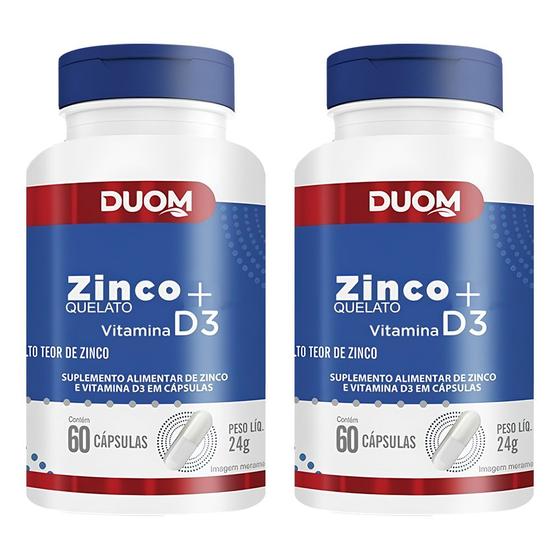 Imagem de Kit 2 Suplemento Zinco Quelato + Vitamina D3 60Cps - Duom