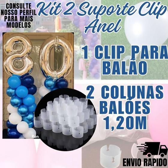 Imagem de Kit 2 Suporte Clip Anel Coluna Balao Base Bexiga1,2m Armação