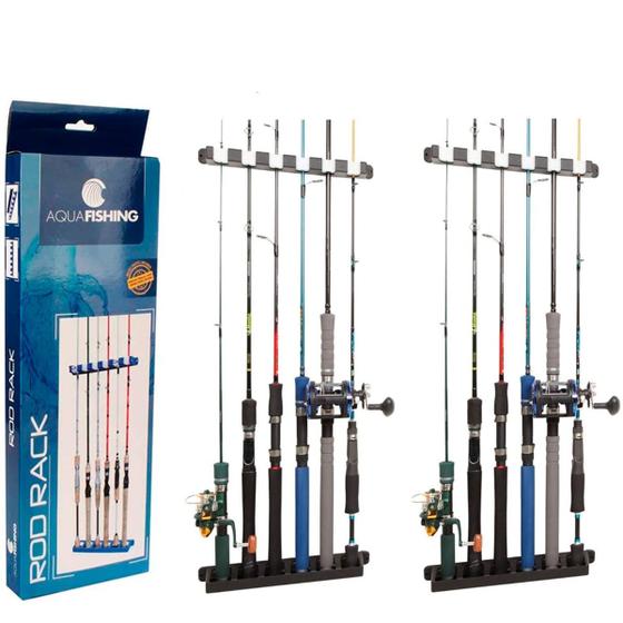 Imagem de Kit 2 Suporte de Parede Expositor Organizador Até 6 Varas de Pescar Rod Rack Pesca Brasil