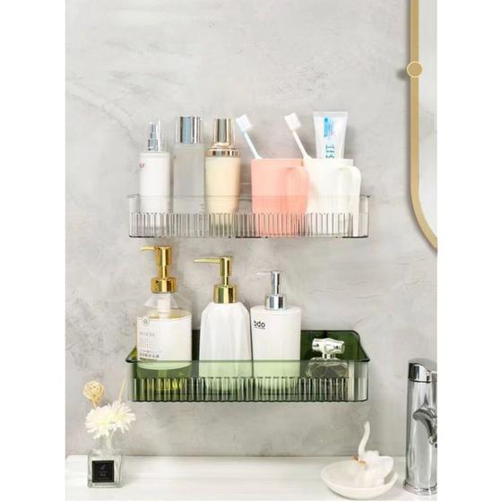 Imagem de Kit 2 Suporte De Shampoo Prateleiras De Banheiro Sem Furo Acrilico linhado/com adesivo