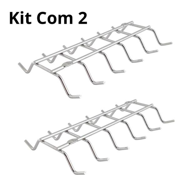 Imagem de Kit 2 Suporte Porta 12 Xícaras Fixar Armário Organizador de Cozinha Cinza