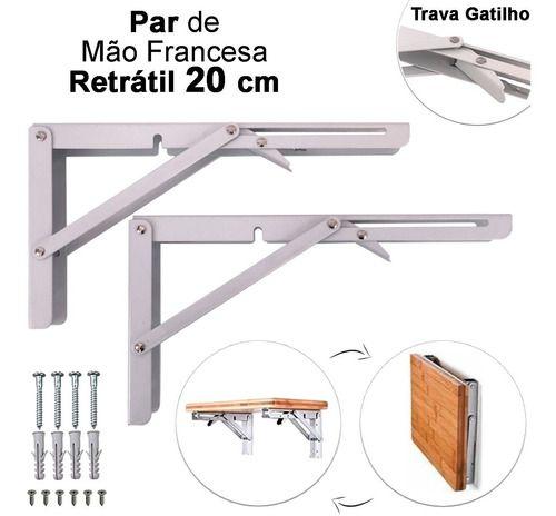 Imagem de Kit 2 Suportes Mão Francesa Cantoneira Dobrável Retrátil Reforçada Prateleira Mesa 20cm