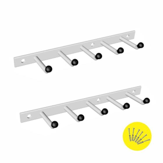 Kit 2 Suportes Multiuso 10 ganchos Fixo Parede Branco Menor preço em Kit 2 Suportes Multiuso 10 ganchos Fixo Parede Branco