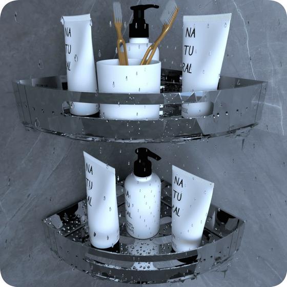 Kit 2 Suportes Porta Shampoo Para Banheiro De Canto Inox Menor preço em Kit 2 Suportes Porta Shampoo Para Banheiro De Canto Inox