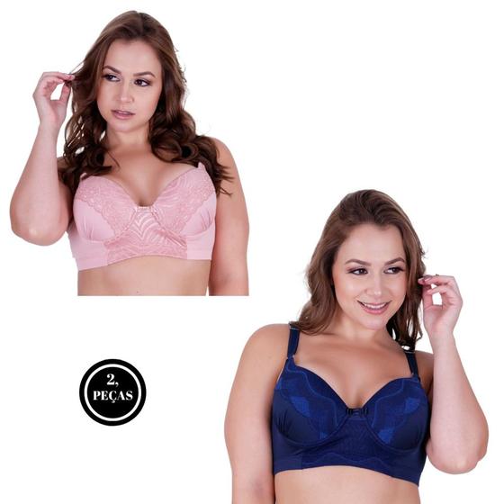 Imagem de Kit 2 Sutiã plus size bojo sustentação lingerie-c8 KIT 2 SUTIÃ CAROL MARINHO ROSA