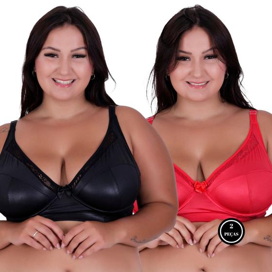 Imagem de Kit 2 Sutiã Plus Size Sem Bojo Cirrê - KIT 2 INÊS VERMELHO PRETO