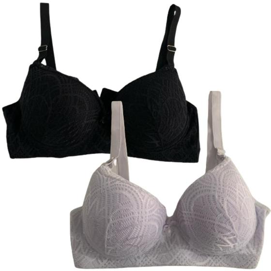 Imagem de Kit 2 Sutiã Plus Size Sustentação Com Aro Alça Grossa Com Bojo Feminino Reforçado De Renda Conforto