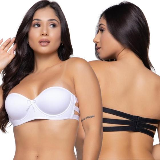 Imagem de Kit 2 Sutiã Reforçado Feminino 3 Tiras sem alça Com Bojo Moda Íntima Conforto Lingerie