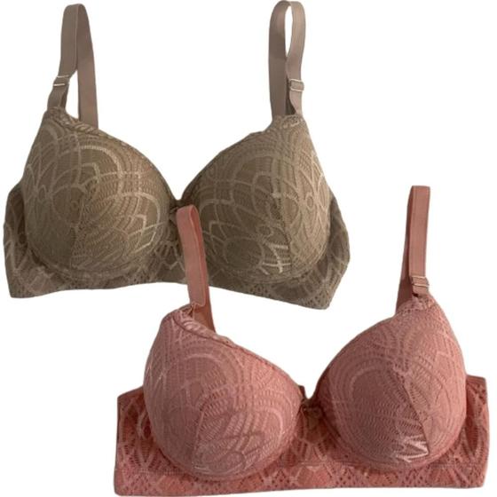 Imagem de Kit 2 Sutiã Sustentação Plus Size Reforçado Feminino Com Bojo De Renda Alça Grossa Conforto Com Aro