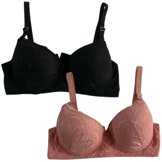 Imagem de Kit 2 Sutiã Sustentação Plus Size Reforçado Feminino Com Bojo De Renda Alça Grossa Conforto Com Aro