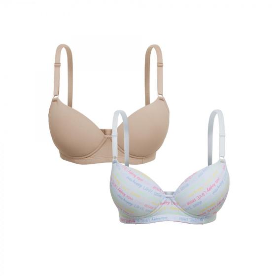 Imagem de Kit 2 Sutiãs Miss France Com Bojo Básico Estampas Sortidas Microfibra