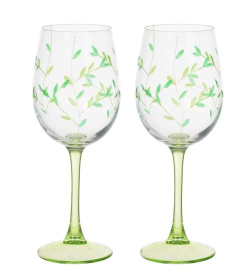 Imagem de KIT 2 TACA VINHO BRANCO 420ml FOLHAS (VERDE) FLORARTE