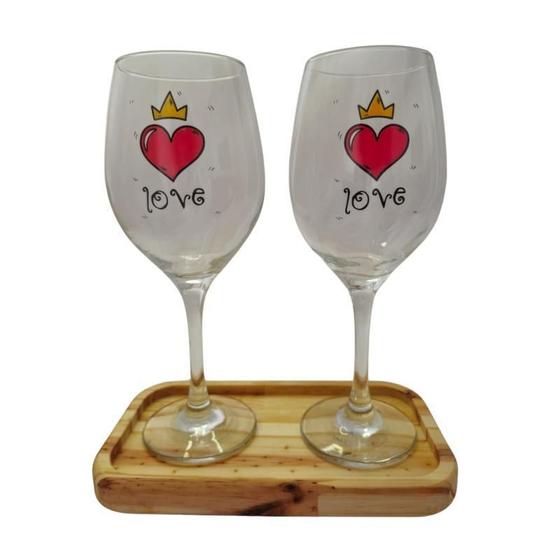 Imagem de Kit 2 Taças Bandeja Coração Amor Personalizada Vinho