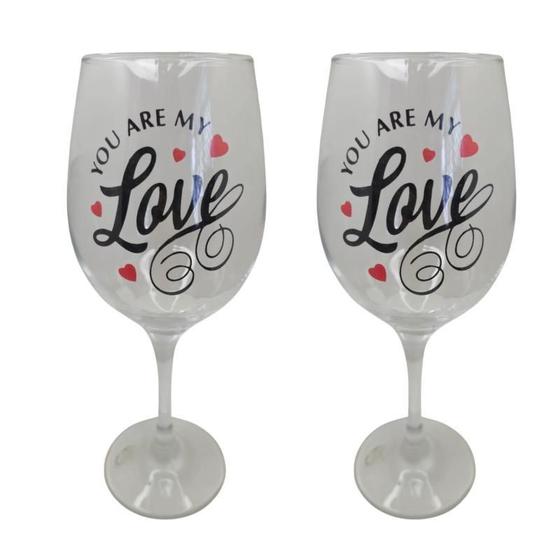 Imagem de Kit 2 Taças Frase Love Namorados Personalizada Vinho 490Ml