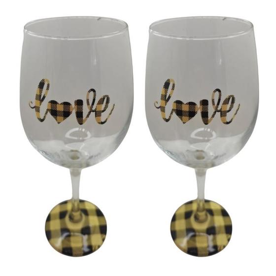 Imagem de Kit 2 Taças Love Personalizadas Casal Vinho Amarelo 490 Ml