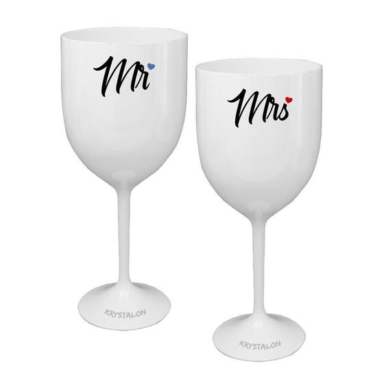 Imagem de Kit 2 Taças Vinho Mr&Mrs Acrílico - Para Dia Dos Namorados