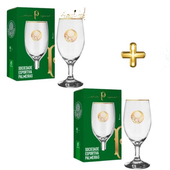 Imagem de Kit 2 Taças Windsor 330ml Cerveja Coquetel Chopp Bar Palmeiras Série Ouro Edição Especial Selo