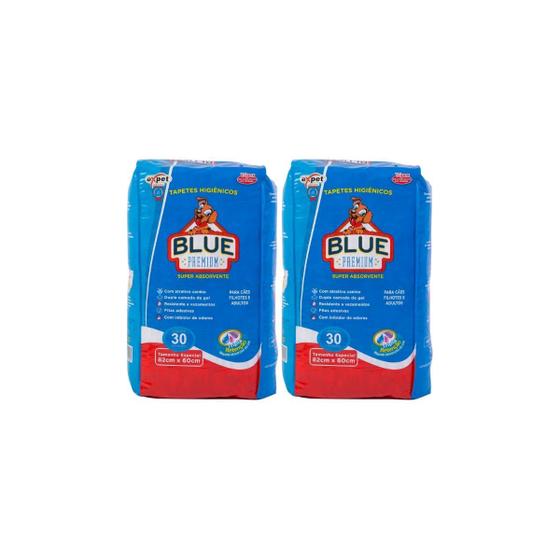 Kit 2 - Tapete Higiênico Blue Premium 30un 82x60cm = 60un Menor preço em Kit 2 - Tapete Higiênico Blue Premium 30un 82x60cm = 60un